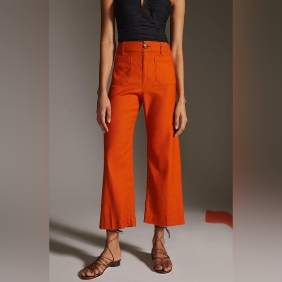 10 TALL Anthropologie Maeve The Colette Cropped Linen Wide-Leg Pants 10 tall - Picture 4 of 11